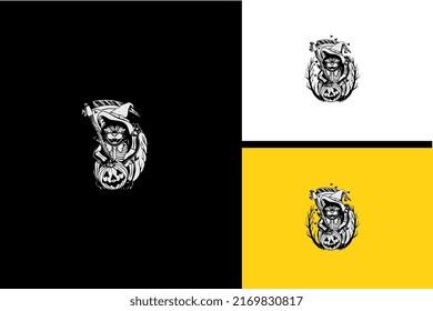 logo design of helloween cat vector black and white