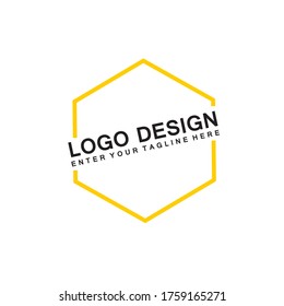 
Logo design with a hexagon shape on the outside. Yellow hexagon shape logo design with thin lines.