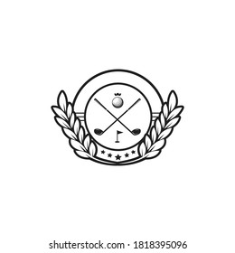 Logo design with hitter and golf ball illustration, completed with emblem frame, can be used for logo and icon design