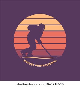 diseño de logotipo hockey profesional con reproductor de hockey de silueta ilustración plana