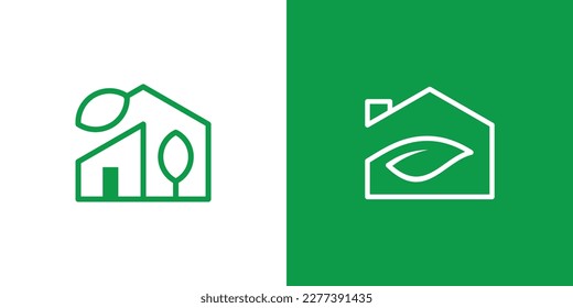 logo design home and leaf line icon illustration