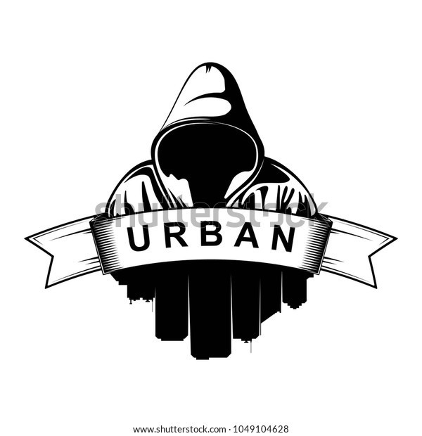 ロゴデザイン フードを着た男 シティシルエット 都市 ストリートアート ベクターイラスト のベクター画像素材 ロイヤリティフリー