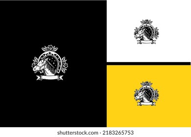logo design of horse and flower vector black and white