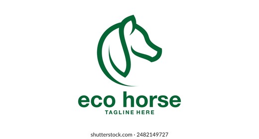 logo design of horse head and leaves, nature, organic. logo design template, symbol, icon, vector, creative idea.