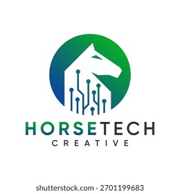 Diseño de Logo Horse Tech, Cabeza de Caballo, Estrategia, Círculo, Tecnología, Conexión, Plantilla de Diseño de Logo, Símbolo, Icono, Vector, Idea, Creativo.