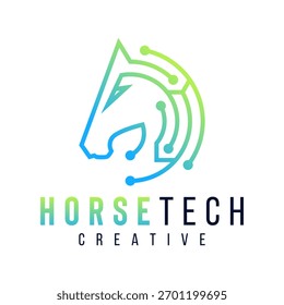 Logo Design Horse Tech, Pferdekopf, Strategie, Kreis, Technologie, Verbindung, Logo Design Template, Symbol, Symbol, Vektorgrafik, Idee, Kreativ.