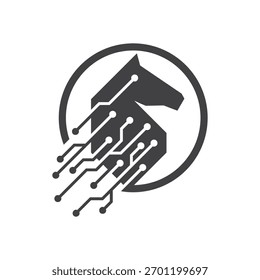 Logo Design Horse Tech, Horse Head, Strategy, Circle, Technology, Connection, Logo Design Template, Symbol, Icon, Vector, Idea, Creative.