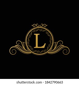 Logo Design for Hotel,Restaurant and others. Luxury Badge Logo Design of Letter L. Golden Luxury Letter L