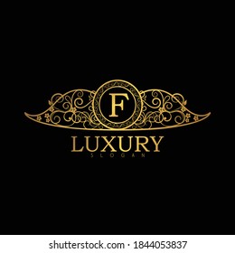 Logo Design for Hotel,Restaurant and others. Luxury Badge Logo Design of Letter F. Golden Luxury Letter F