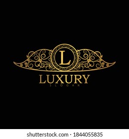 Logo Design for Hotel,Restaurant and others. Luxury Badge Logo Design of Letter L. Golden Luxury Letter L