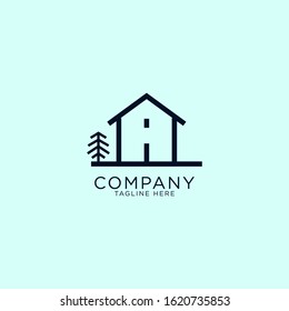 logo design house with abstract tree and initial A in the negative space monoline style
