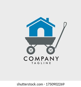 logo design of a house being transported by wheelbarrow