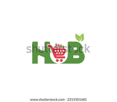 Logo design HUB a concept shopping cart. Fresh produce store design. Logo design for a supermarket and vegetable store