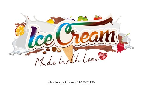Logo design with "ice cream made with love" text
