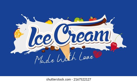 Logo design with "ice cream made with love" text