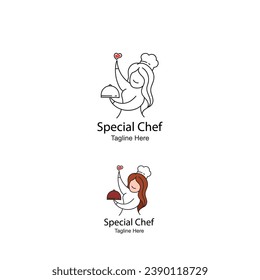 logo design, with an icon of a cute female chef carrying bread, representation of the logo of a bread manufacturer, bakery, logo of a bread and cake making course etc.