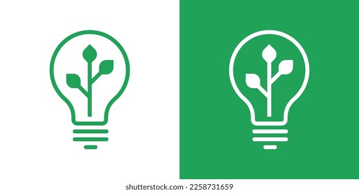logo design icon lamp bulb and growth leaf simple vector illustration