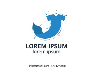 logo design icon for laundry business template in creative silhouette shape isolate vector illustration with cloth and wave.