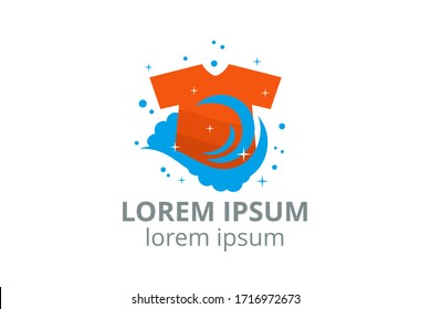 logo design icon for laundry business template in creative silhouette shape isolate vector illustration with cloth.