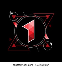 logo design icon number 1. geometric logo. modern template. red texture. isolated black. for companies, technology, digital and graphic design. illustration vector

