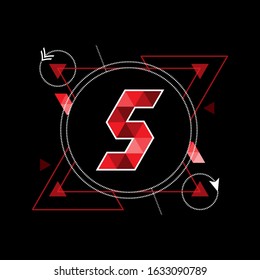 logo design icon number 5. geometric logo with a line art frame. modern template. red texture. black isolated. technology logo five. for companies, technology, digital and graphic design. illustration