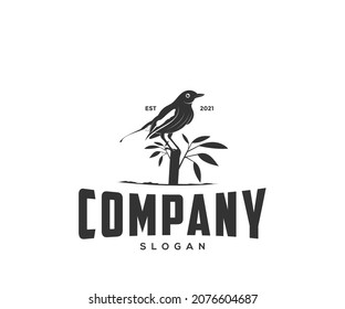 logo design icon silhouette bird perched on tree