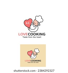 logo design, with an icon of a smiling chef with a love symbol. Representation of the love of preparing food