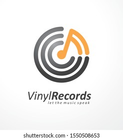 Logo design idea for music store or vinyl records shop. Rounded logo with musical note. Vector symbol or icon layout.