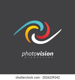 Logo design idea for photo studio with abstract colorful eye shape. Logo template for photography brand, video production or photographer.  Clean and modern style logotype.