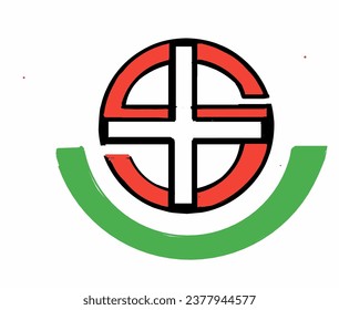 The logo design illustrates a plus sign and a circular red letter S, with a green ribbon below.