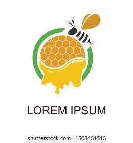 logo design illustration of bee animal with honeycomb
