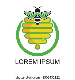 logo design illustration of bee animal with honeycomb