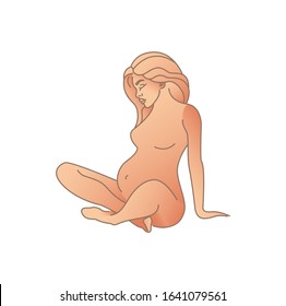 Logo design illustration. Emblem of pregnant woman- happy woman in expecting a baby. Motherhood illustration for your design