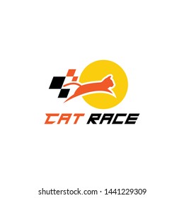 logo design illustration inspiration with flag and a cat for racing sport