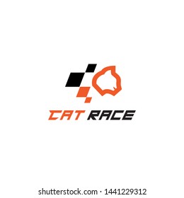 logo design illustration inspiration with flag and a cat for racing sport