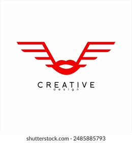 Logo design illustration of lips with wings. Unique concept logo design.