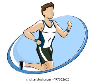 Logo Design Illustration of a Man in Training Clothes and Wrist Bands Going for a Run
