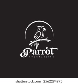 logo design illustration of a parrot perched on a tree branch