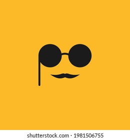 logo design with illustration of a person wearing glasses and a mustache