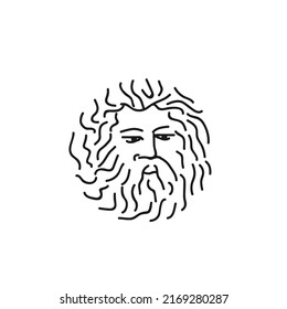 Logo design ,Illustration of a round beard old man's face,Greek god statue