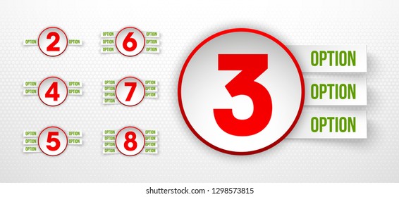 Logo Design Illustration Set Sign Numbers "in one". Flat Button with Figures 2,3,4,5,6 in 1 icon and Tapes with Names Options. Color banner with logo three and one numeral in the Circle Button set