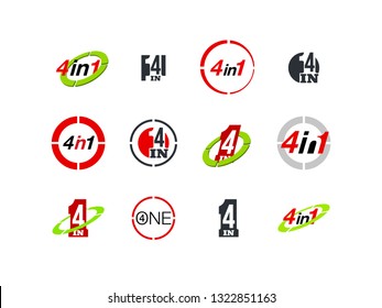 Logo Design Illustration Set Sign Numbers "four in one". Flat Button with Figures 4 in 1 icon. Color banner with logo four and one numeral in the Circle Button set