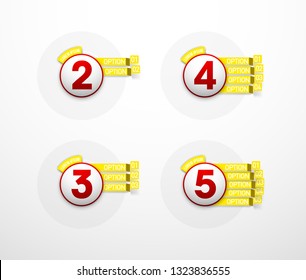 Logo Design Illustration Set Sign Numbers "in one". Flat Button with Figures 2,3,4,5,6 in 1 icon and Tapes with Names Options. Color banner with logo three and one numeral in the Circle Button set