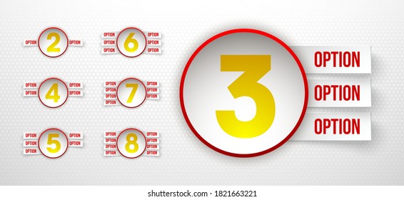 Logo Design Illustration Set Sign Numbers "in one". Flat Button with Figures 2,3,4,5,6 in 1 icon and Tapes with Names Options. Color banner with logo three and one numeral in the Circle Button set