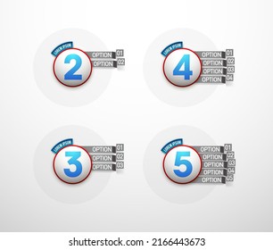 Logo Design Illustration Set Sign Numbers "in one". Flat Button with Figures 2,3,4,5,6 in 1 icon and Tapes with Names Options. Color banner with logo three and one numeral in the Circle Button set