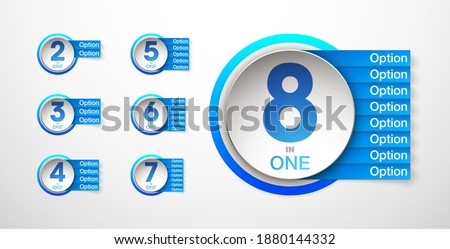 Logo Design Illustration Set Sign Numbers "in one". Flat Button with Figures 2,3,4,5,6 in 1 icon and Tapes with Names Options. Color banner with logo three and one numeral in the Circle Button set