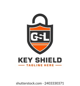 logo design illustration of a shield padlock with the letter GSL