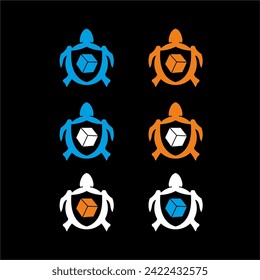 Logo design illustration of a turtle with a box and shield. Can be used for identity, cyber security applications.