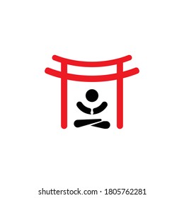 Logo design with illustrations dojo and buildings typical Japanese , Identics by college defense of self , can be used to design the logo and icon