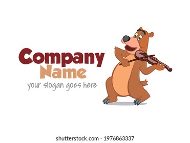 logo design with image of a cute smiling bear playing violin